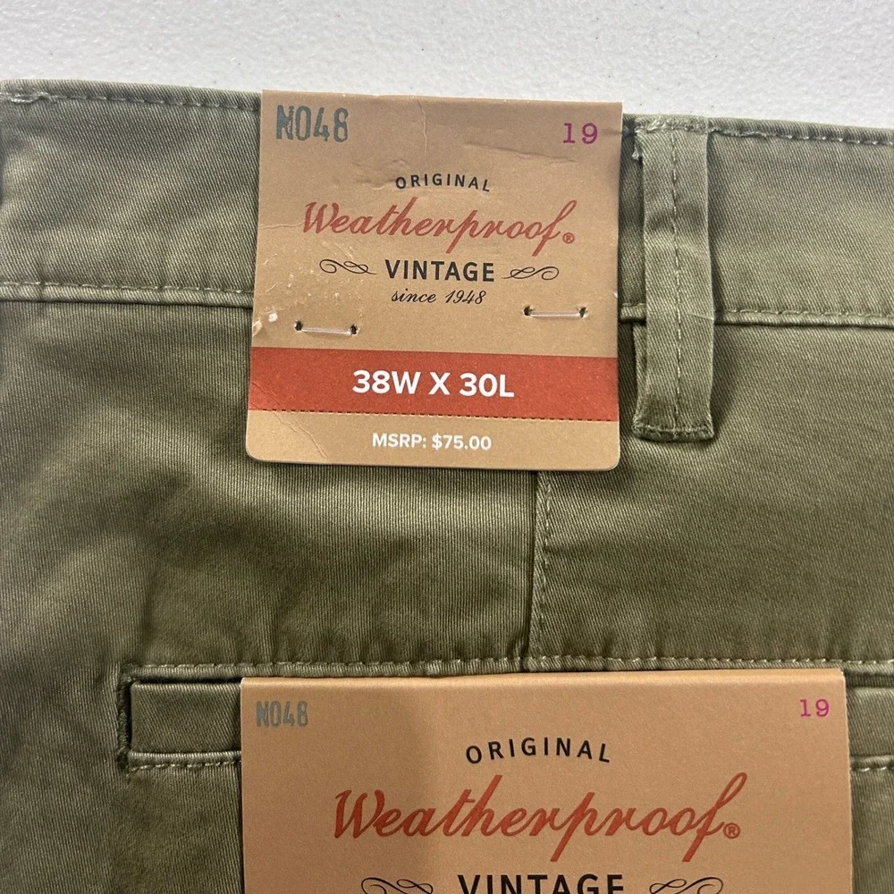 Weatherproof Vintage Chino Pants Slim Straight Stretch Twill Khaki 38W x 30L NEW